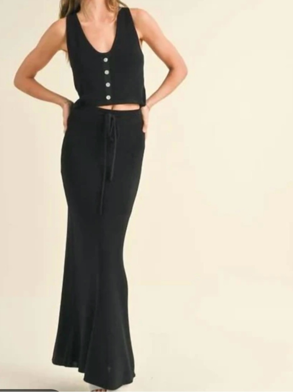 NWT Miou Muse Knitted Maxi Skirt In Black Size Small